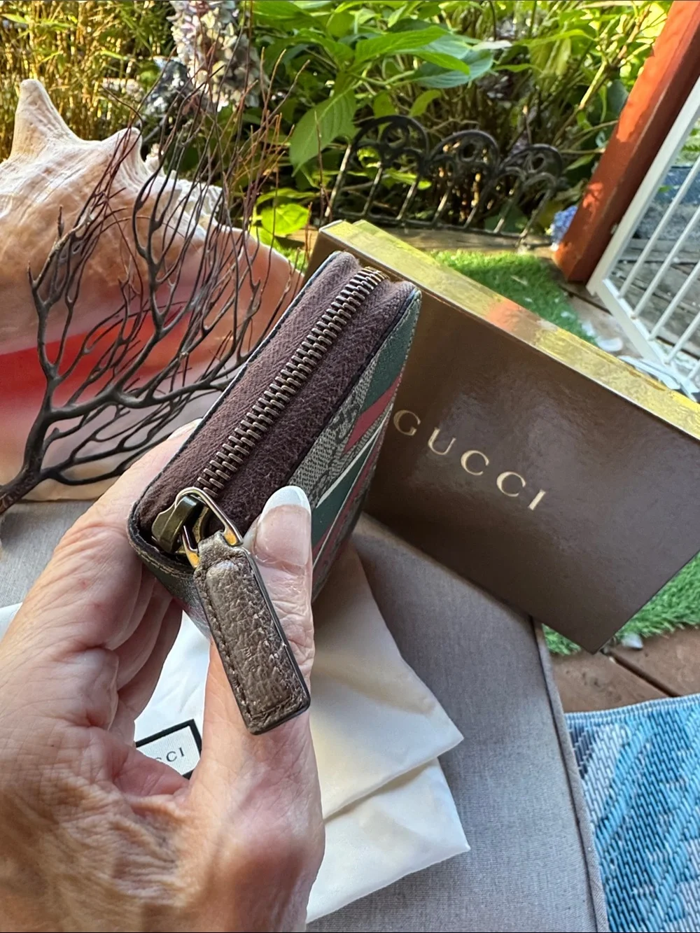 Gucci Green, Red & Beige GG Zip-Around Wallet With Box and Dust bag